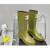 Sumptuous Chanel Rubber Rain Boots 062056 Olive Green