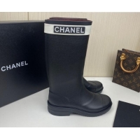 Sophisticated Chanel Rubber Rain Boots Black 062061