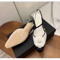 Best Grade Chanel Camellia Bloom Leather Slingack Pumps 5cm White 062067