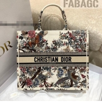 Pretty Style Dior Large Book Tote Bag in White Jardin d'Hiver Embroidery M941 2022