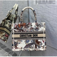 Top Grade Dior Small Book Tote Bag in White Jardin d'Hiver Embroidery M941 2022