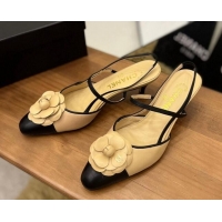 Grade Quality Chanel Camellia Bloom Leather Slingack Pumps 5cm Beige 062068