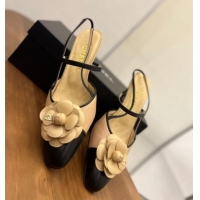 Grade Quality Chanel Camellia Bloom Leather Slingack Pumps 5cm Beige 062068