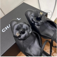 Charming Chanel Camellia Bloom Leather Slingack Pumps 5cm Black 062069