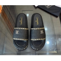 Lowest Price Chanel Chain Flat Slide Sandals Black 062070