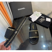 Lowest Price Chanel Chain Flat Slide Sandals Black 062070