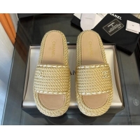 Fashion Chanel Chain Flat Slide Sandals Beige 062071