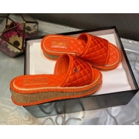 Grade Quality Chanel Quilted Silk Platform Slide Sandals Orange 062085