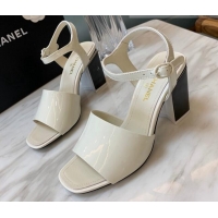 Grade Quality Chanel Patent Calfskin Heel Sandals 7.5cm G38689 White