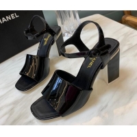 Fashion Chanel Patent Calfskin Heel Sandals 7.5cm G38689 Black 