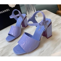 Sumptuous Chanel Patent Calfskin Heel Sandals 7.5cm G38689 Purple