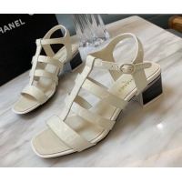 Best Grade Chanel Patent Calfskin StrapSandals 4.5cm G38689 White