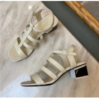 Best Grade Chanel Patent Calfskin StrapSandals 4.5cm G38689 White