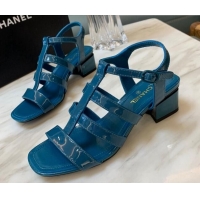 Pretty Style Chanel Patent Calfskin StrapSandals 4.5cm G38689 Peacock Blue