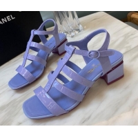 Fashion Chanel Patent Calfskin StrapSandals 4.5cm G38689 Purple