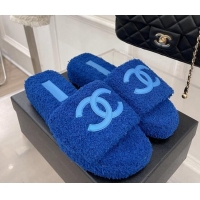 Hot Style Chanel Towel Platform Slide Sandals Royal Blue 0620102