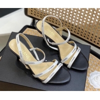 Charming Chanel Logo Strap Canvas High Heel Sandals White 0620114