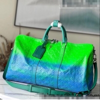 Promotional Louis Vuitton Keepall 50 Bandoulière Travel bag in Florescent Leather M59712 Blue/Green 2022