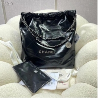 Affordable Price CHANEL 22 HANDBAG Shiny Calfskin & silver-Tone Metal AS3262 black