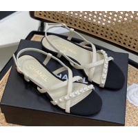 Popular Style Chanel Lambskin Pearl Heel Sandals White 620116