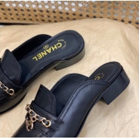 Good Looking Chanel Lambskin Chain Flat Mules Black 620118