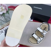 Luxurious Chanel Fur and Shearling Wool Flat Strap Sandals White 070130