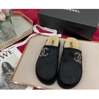 Hot Style Chanel Fur and Shearling Wool Flat Mules G38648 Black