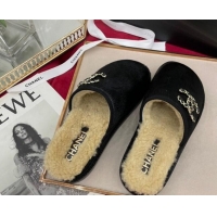 Hot Style Chanel Fur and Shearling Wool Flat Mules G38648 Black