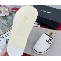 Top Design Chanel Fur and Shearling Wool Flat Mules G38648 White