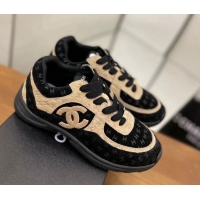 Sumptuous Chanel CC Overall Print Suede Sneakers G39230 Beige/Black