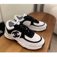 Grade Chanel CC Overall Print Suede Sneakers G39230 White/Black