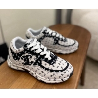 Most Popular Chanel CC Overall Print Suede Sneakers G39230 White/Black