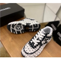 Most Popular Chanel CC Overall Print Suede Sneakers G39230 White/Black