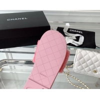 Good Looking Chanel Shearling Flat Slide Sandals Pink 070155