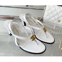 Good Product Chanel Vintage CC Stud Medium Heel Sandals White 070156