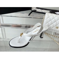 Good Product Chanel Vintage CC Stud Medium Heel Sandals White 070156