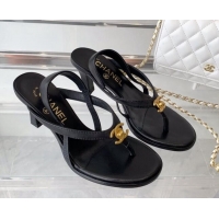 Best Product Chanel Vintage CC Stud Medium Heel Sandals Black 070158