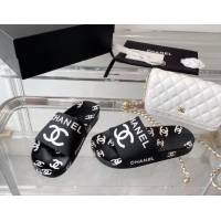 Low Price Chanel CC Allover Printed Flat Slide Sandals Black 070161