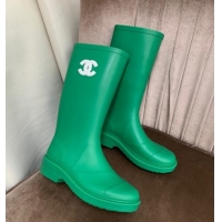 Luxury Chanel Rubber Rain Boots Green 070164