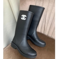 Inexpensive Chic Chanel Rubber Rain Boots Black 070165