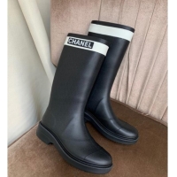 Crafted Chanel Rubber Rain Boots Black 070169