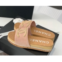 Top Grade Chanel Suede Wedge Slide Sandals Pink 070187