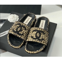 Best Price Chanel CC Tweed Flat Slide Sandals Yellow/Black 070190