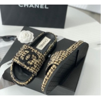 Best Price Chanel CC Tweed Flat Slide Sandals Yellow/Black 070190