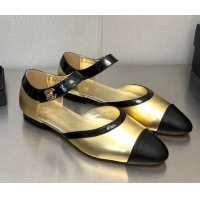 Good Quality Chanel Lambskin Flat Shoes Gold 0704104