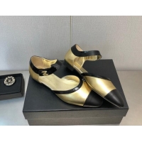 Good Quality Chanel Lambskin Flat Shoes Gold 0704104