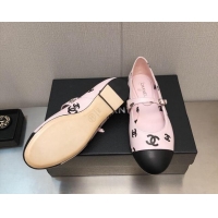 Low Price Chanel CC Print Lambskin Mary Janes Flat Light Pink 0704107