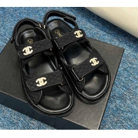 Top Grade Chanel Knitwear Strap Flat Sandals G35927 Black 0706137