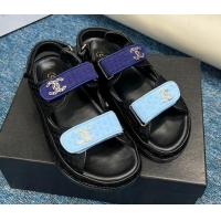 Unique Style Chanel Knitwear Strap Flat Sandals G35927 Black/Blue 706139