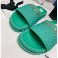 Good Quality Chanel Tweed Flat Slide Sandals Green 071803